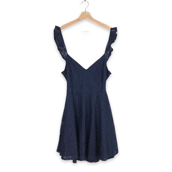 Lulus Absolutely Adorable Lace Backless Skater Dress Navy Size Medium - Picture 3 of 10